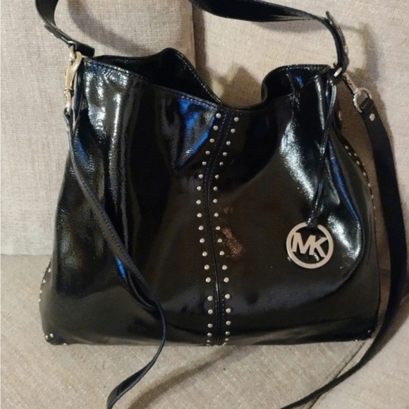 Michael Kors Astor Studded Black Patent Leather Hobo - Picture 3 of 9